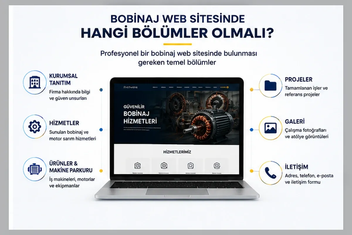 Bobinaj web sitesinde kurumsal tanıtım hizmetler projeler galeri ürünler ve iletişim bölümleri